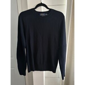 Polo Ralph Lauren Sweater Mens Medium Navy Merino Wool Slim Fit Crewneck Ribbed